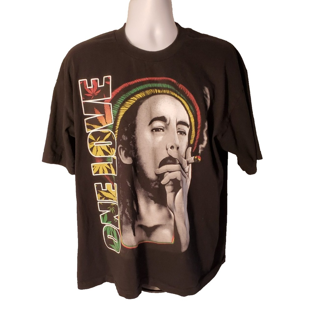 Bob Marley One Love Adult XL Black T-Shirt Short Sleeves Made is USA Rare